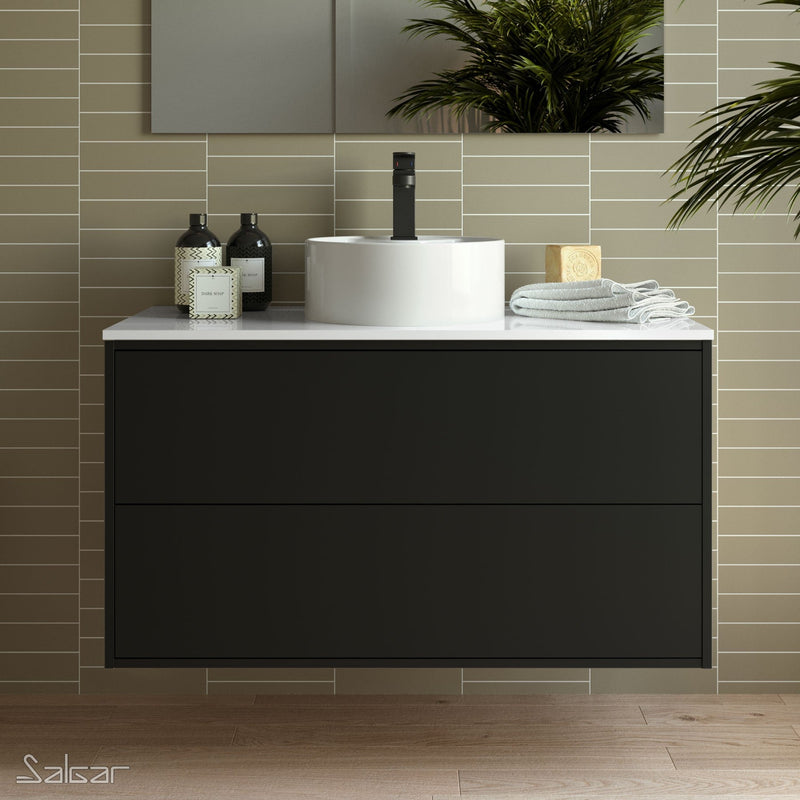 Optimus Noir 1000 Wall Hung Vanity Unit + Washbowl Basin - Matt Black