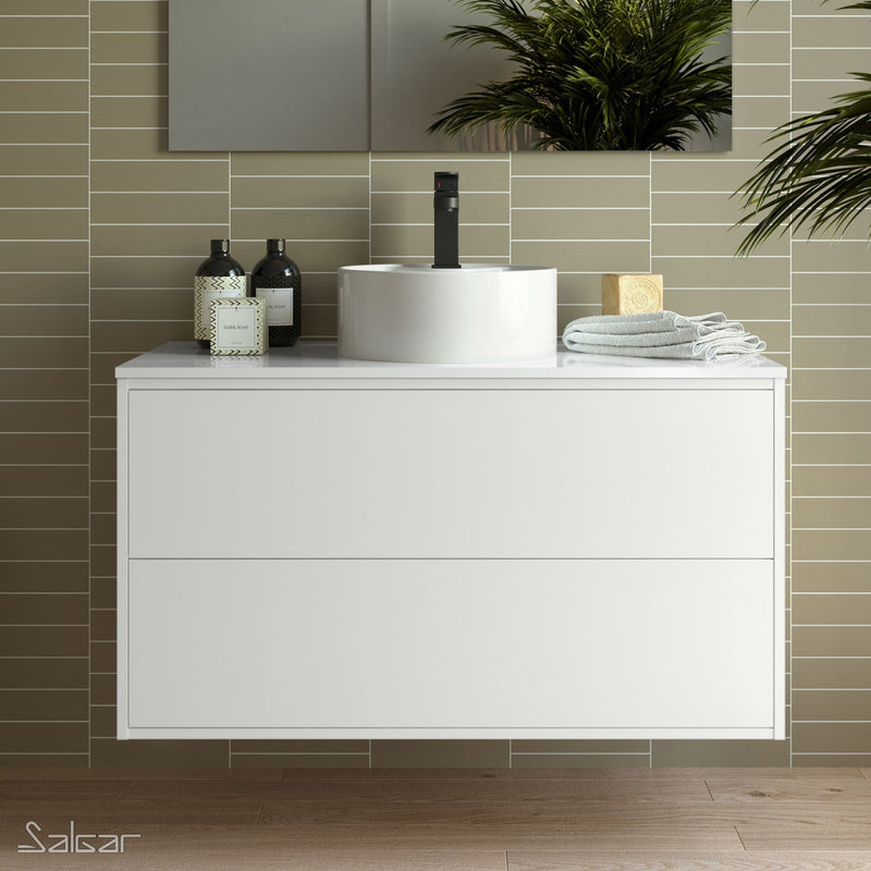 Optimus Noir 1000 Wall Hung Vanity Unit + Washbowl Basin - Matt White