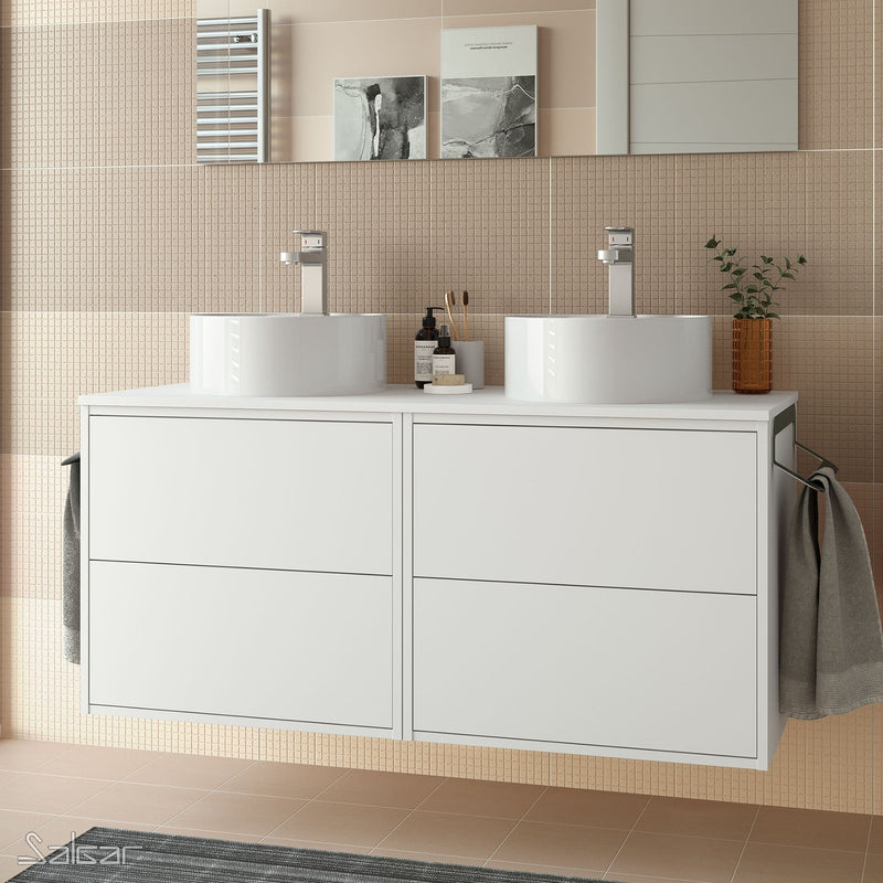 Optimus Noir 1200 Wall Hung Vanity Unit + Washbowl Basin - Matt White