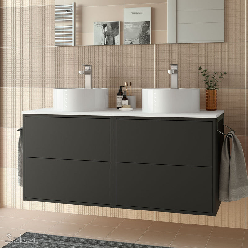 Optimus Noir 1200 Wall Hung Vanity Unit + Washbowl Basin - Matt Black