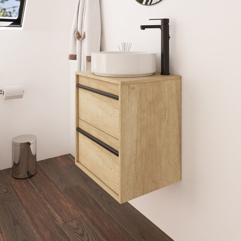 Mattila Noir 500x390mm Wall Hung Vanity Unit with Matt Black Handles - Rustic Oak