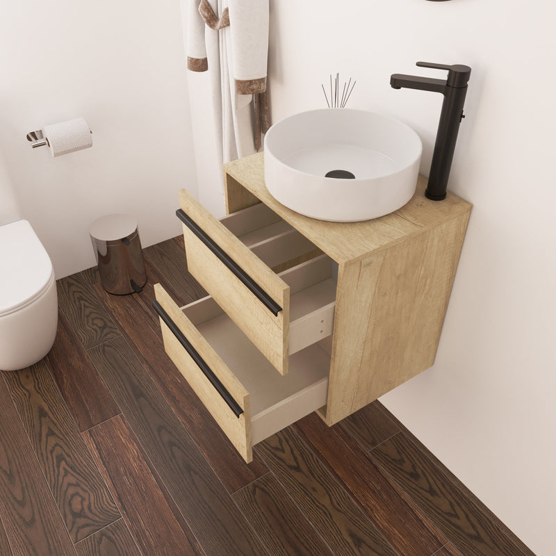 Mattila Noir 500x390mm Wall Hung Vanity Unit with Matt Black Handles - Rustic Oak