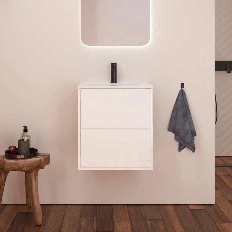 Optim Noir 500mm Wall Hung Vanity Unit + Basin - Matt White