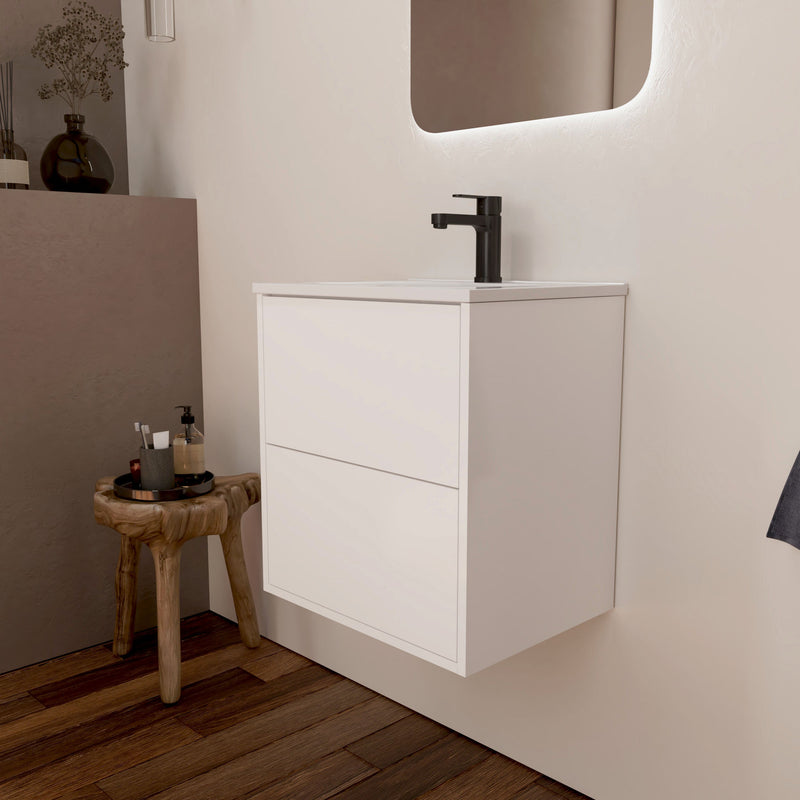 Optim Noir 500mm Wall Hung Vanity Unit + Basin - Matt White