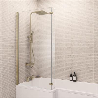 Brushed Brass L Shape Bath Screen LH