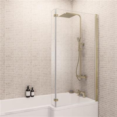 Brushed Brass L Shape Bath Screen RH