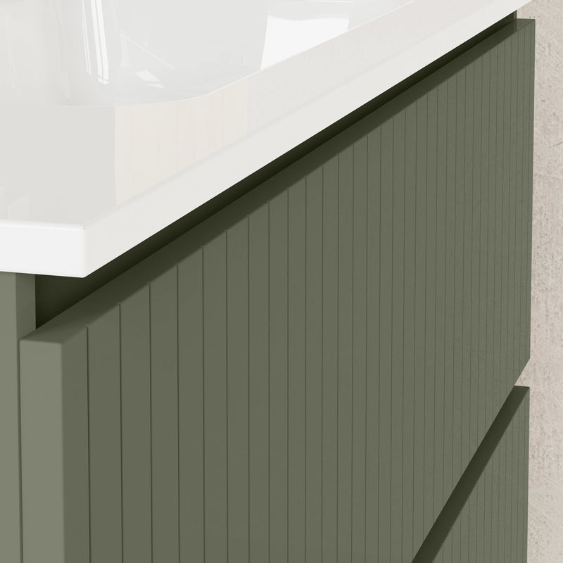 Banyetti Linea Muscat Sage Fluted Double Drawer Wall Hung Vanity Unit Including Basin 1000mm x 460mm