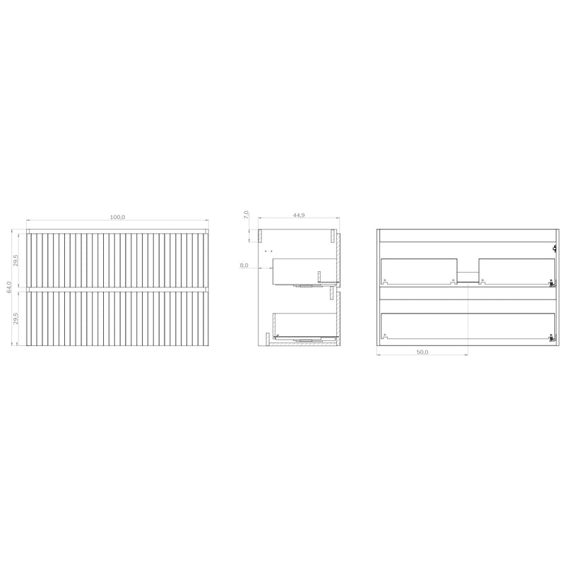 Banyetti Linea Muscat Sage Fluted Double Drawer Wall Hung Vanity Unit Including Basin 1000mm x 460mm