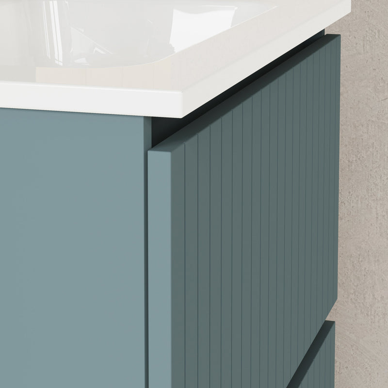 Banyetti Linea Ocean Blue Fluted Double Drawer Wall Hung Vanity Unit Including Basin 600mm x 460mm