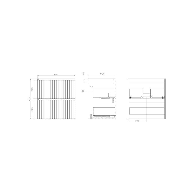 Banyetti Linea Muscat Sage Fluted Double Drawer Wall Hung Vanity Unit Including Basin 600mm x 460mm