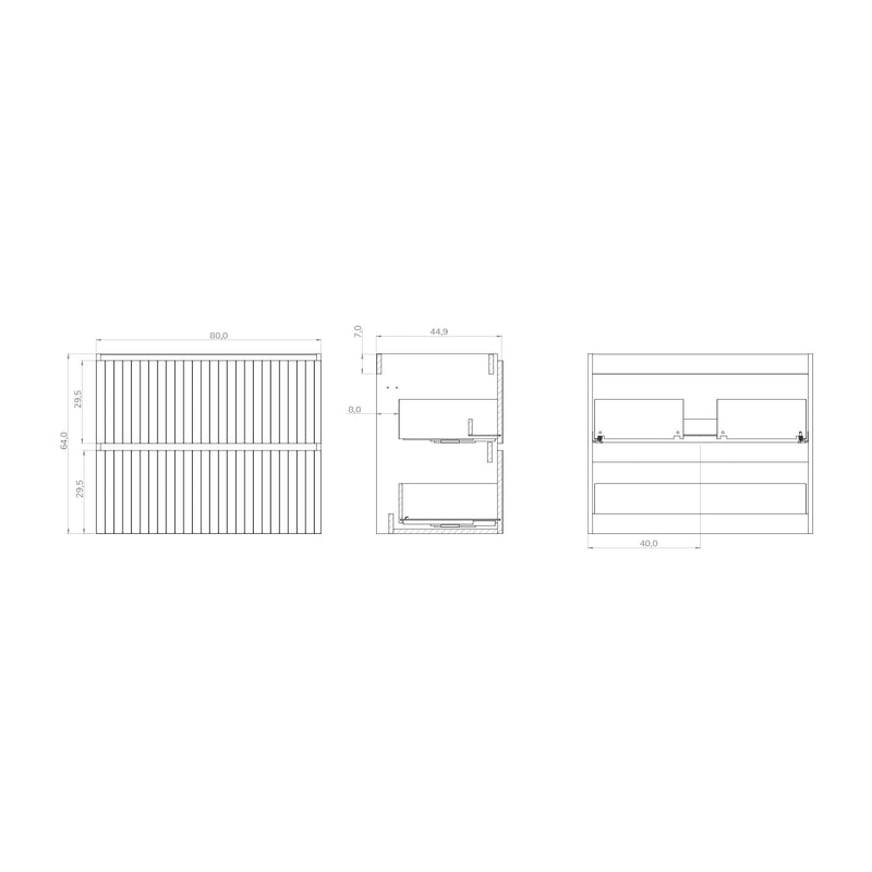 Banyetti Linea Muscat Sage Fluted Double Drawer Wall Hung Vanity Unit Including Basin 800mm x 460mm