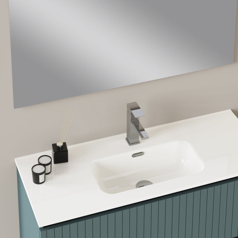 Banyetti Linea Ocean Blue Fluted Double Drawer Wall Hung Vanity Unit Including Basin 1000mm x 390mm