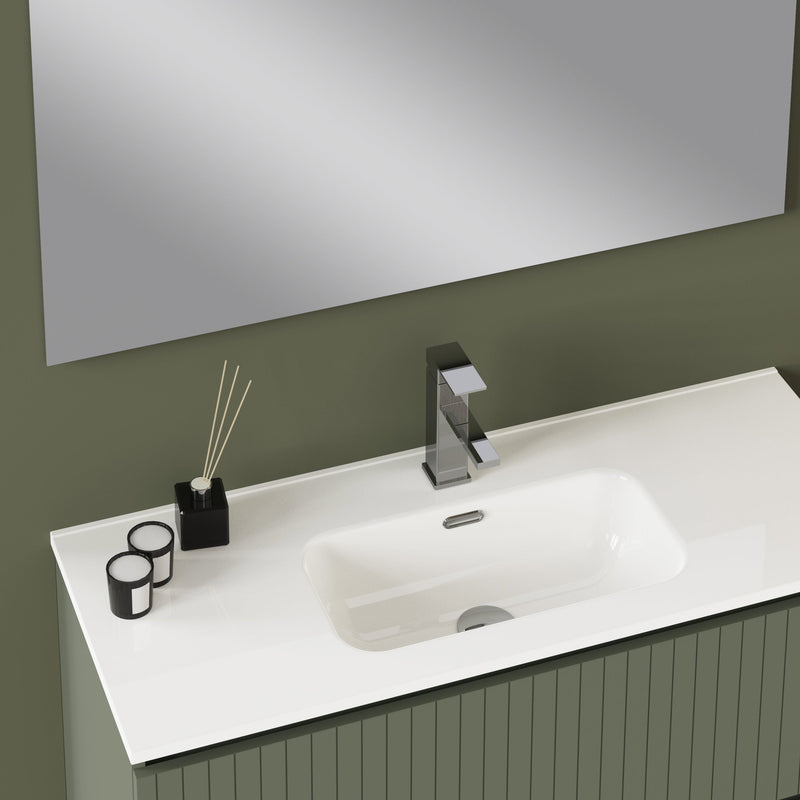 Banyetti Linea Muscat Sage Fluted Double Drawer Wall Hung Vanity Unit Including Basin 1000mm x 390mm