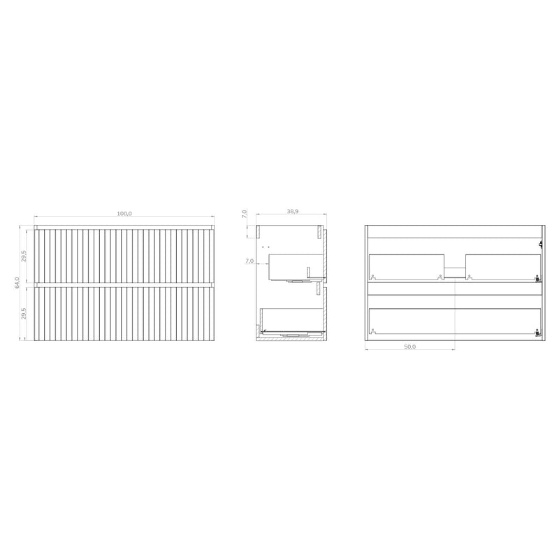 Banyetti Linea Muscat Sage Fluted Double Drawer Wall Hung Vanity Unit Including Basin 1000mm x 390mm