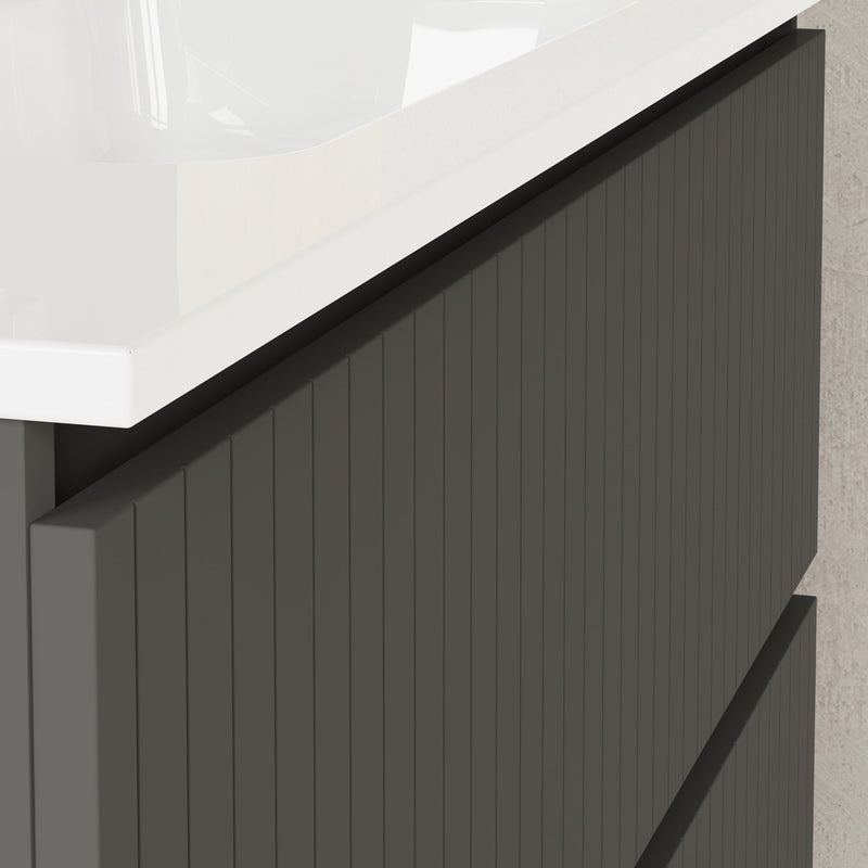 Banyetti Linea Matt Grey Fluted Double Drawer Wall Hung Vanity Unit Including Basin 1000mm x 460mm