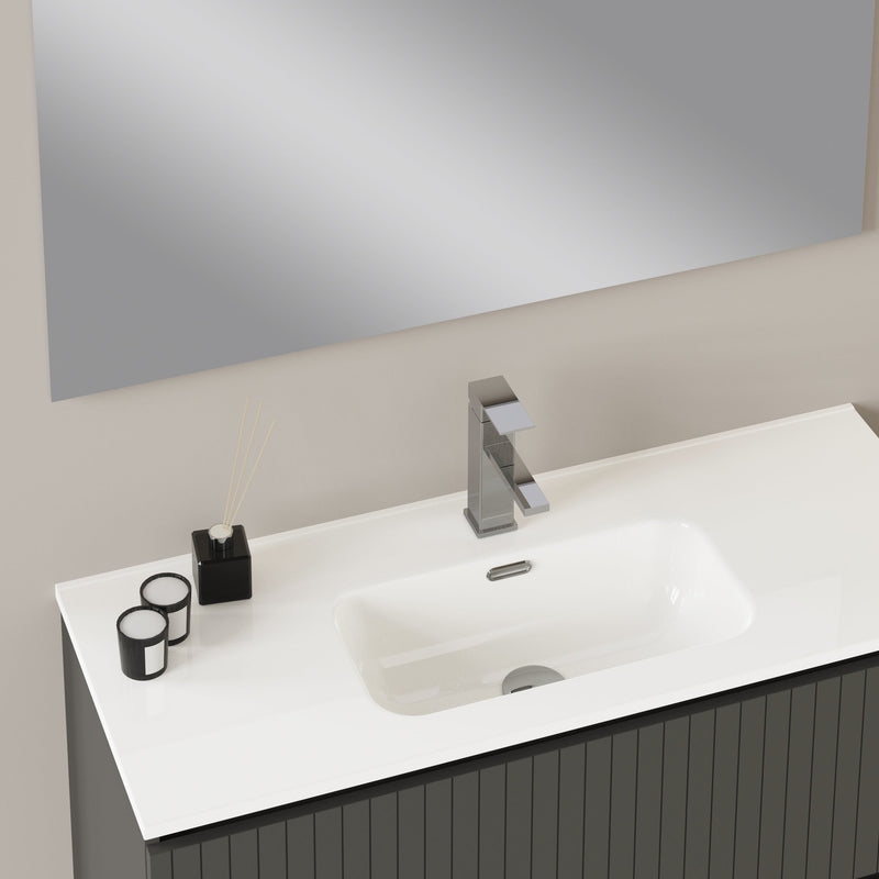 Banyetti Linea Matt Grey Fluted Double Drawer Wall Hung Vanity Unit Including Basin 1000mm x 460mm