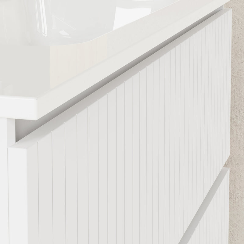 Banyetti Linea Matt White Fluted Double Drawer Wall Hung Vanity Unit Including Basin 1000mm x 390mm