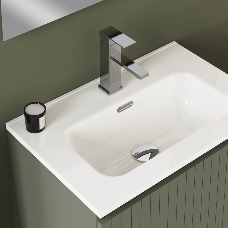 Banyetti Linea Muscat Sage Fluted Double Drawer Wall Hung Vanity Unit Including Basin 600mm x 390mm