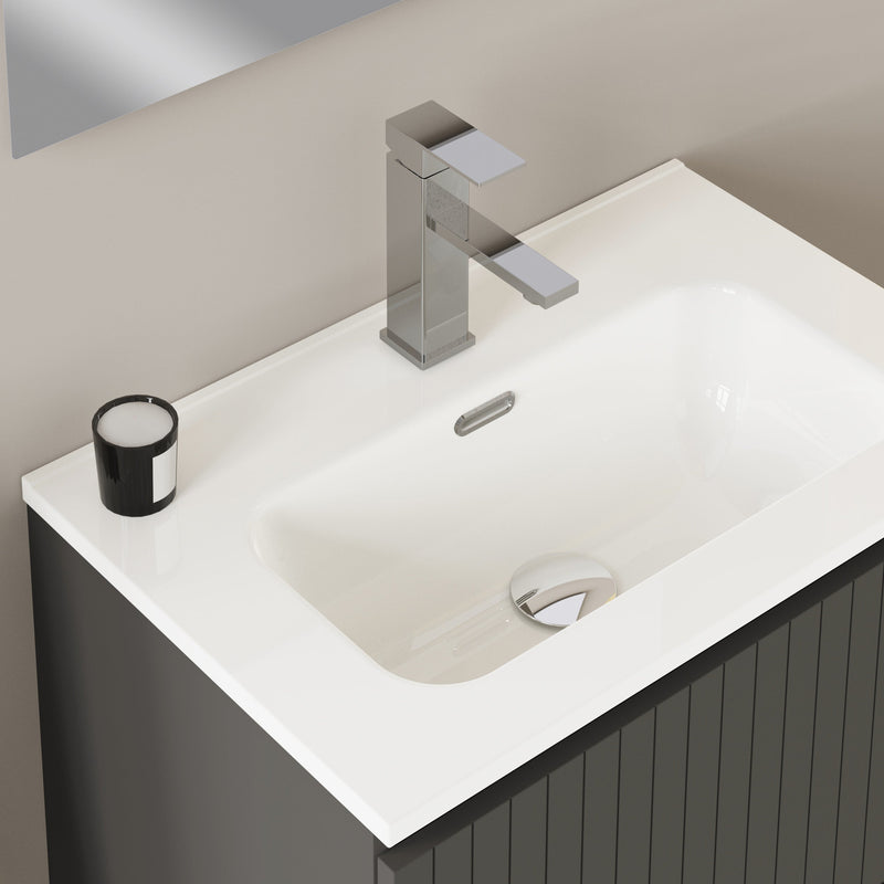 Banyetti Linea Matt Grey Fluted Double Drawer Wall Hung Vanity Unit Including Basin 600mm x 390mm