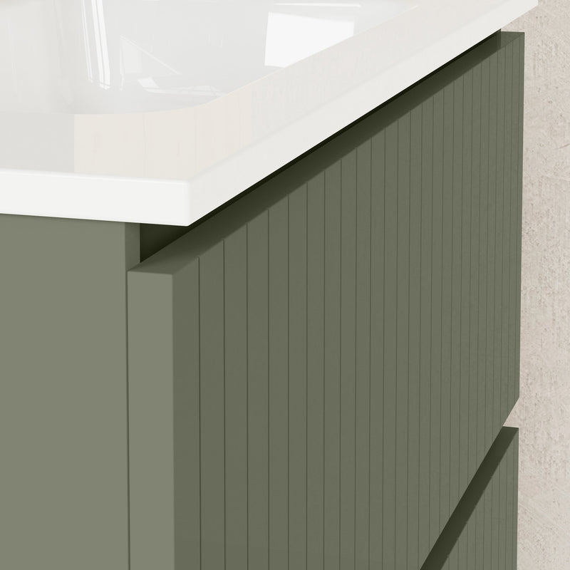 Banyetti Linea Muscat Sage Fluted Double Drawer Wall Hung Vanity Unit Including Basin 800mm x 390mm