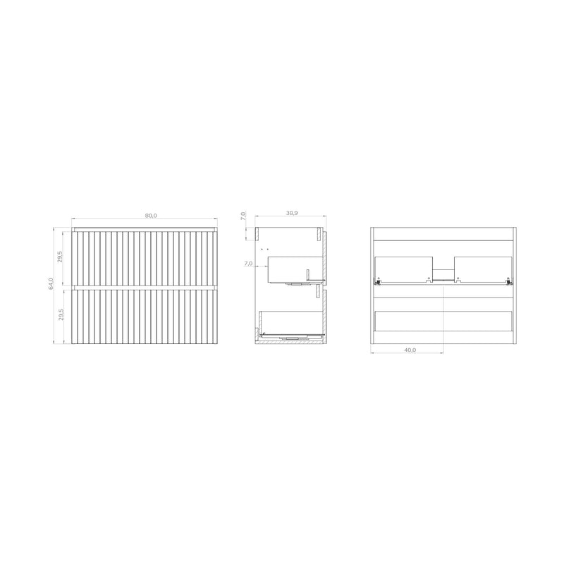 Banyetti Linea Muscat Sage Fluted Double Drawer Wall Hung Vanity Unit Including Basin 800mm x 390mm