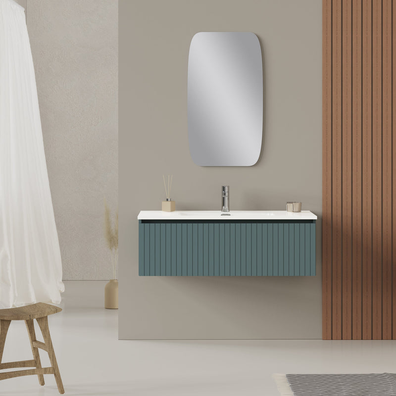 Banyetti Linea Ocean Blue Fluted Wall Hung Vanity Unit Including Basin 1000mm x 390mm