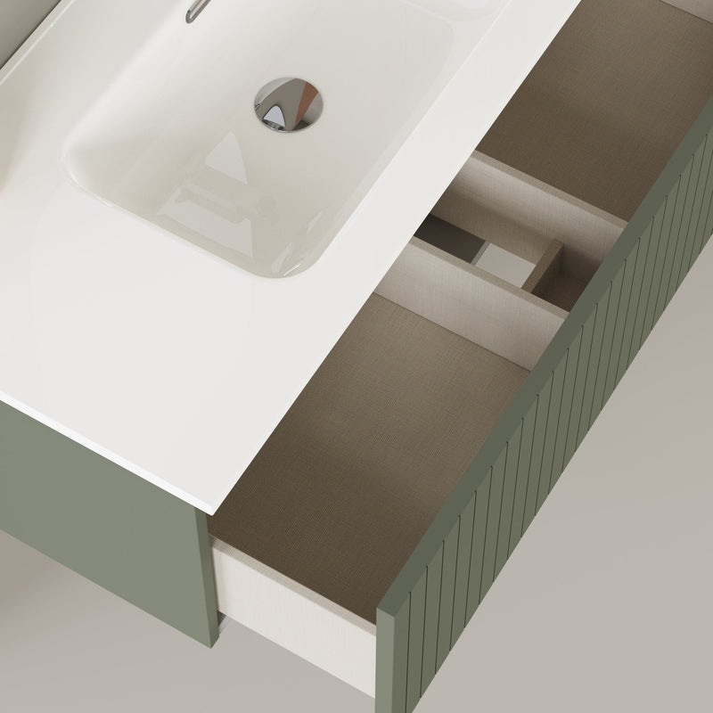 Banyetti Linea Muscat Sage Fluted Wall Hung Vanity Unit Including Basin 1000mm x 390mm