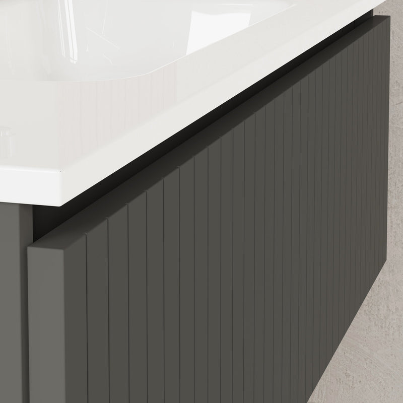 Banyetti Linea Matt Grey Fluted Wall Hung Vanity Unit Including Basin 1000mm x 390mm