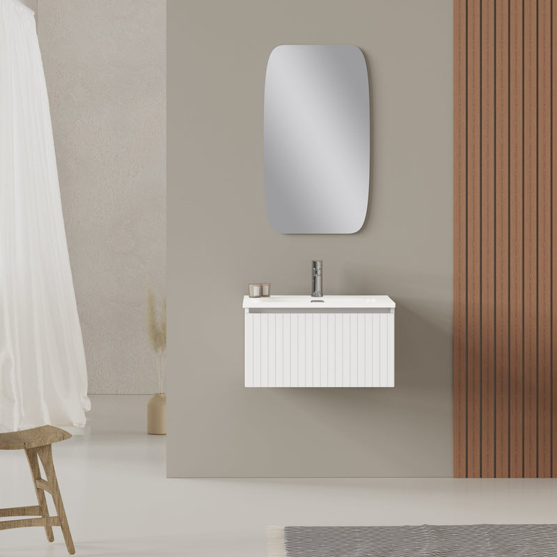 Banyetti Linea Matt White Fluted Wall Hung Vanity Unit Including Basin 600mm x 390mm