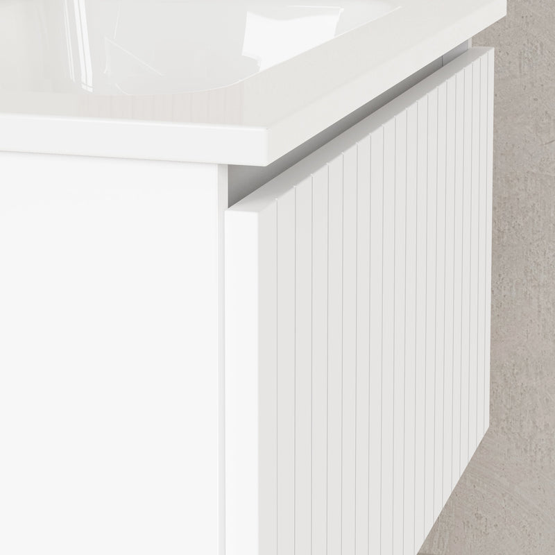 Banyetti Linea Matt White Fluted Wall Hung Vanity Unit Including Basin 800mm x 390mm