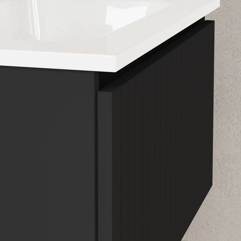 Banyetti Linea Matt Black Fluted Wall Hung Vanity Unit Including Basin 600mm x 460mm