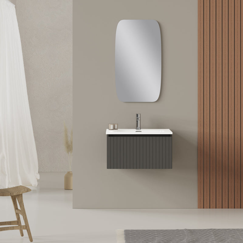 Banyetti Linea Matt Grey Fluted Wall Hung Vanity Unit Including Basin 600mm x 460mm