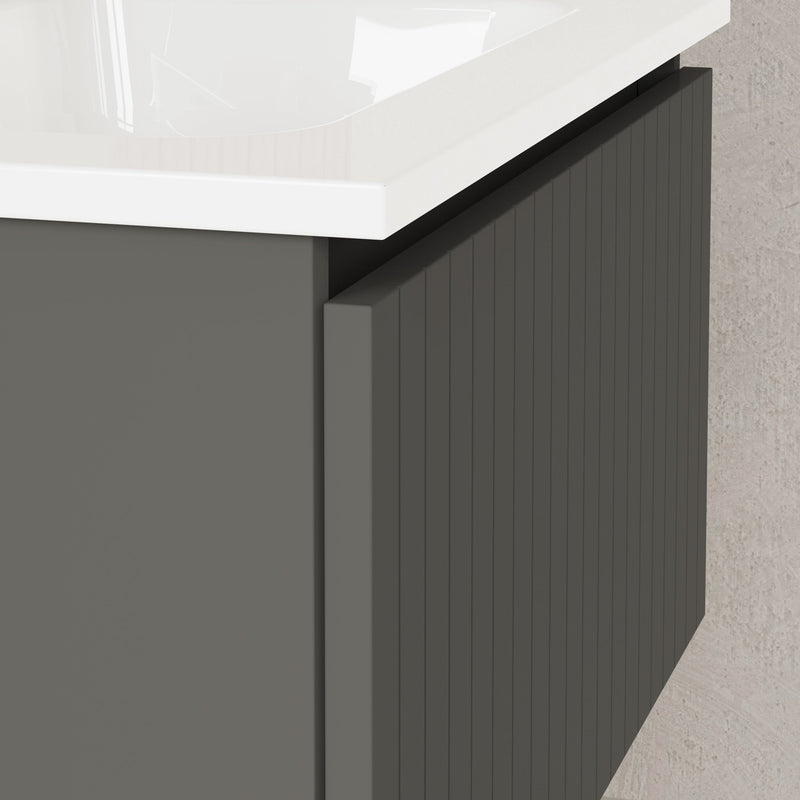 Banyetti Linea Matt Grey Fluted Wall Hung Vanity Unit Including Basin 600mm x 460mm