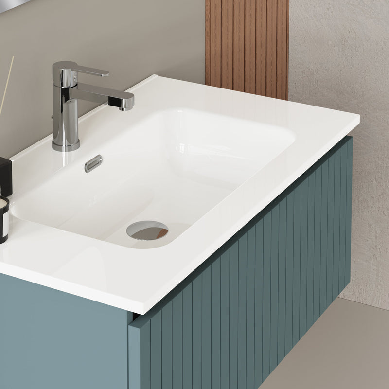 Banyetti Linea Ocean Blue Fluted Wall Hung Vanity Unit Including Basin 800mm x 460mm