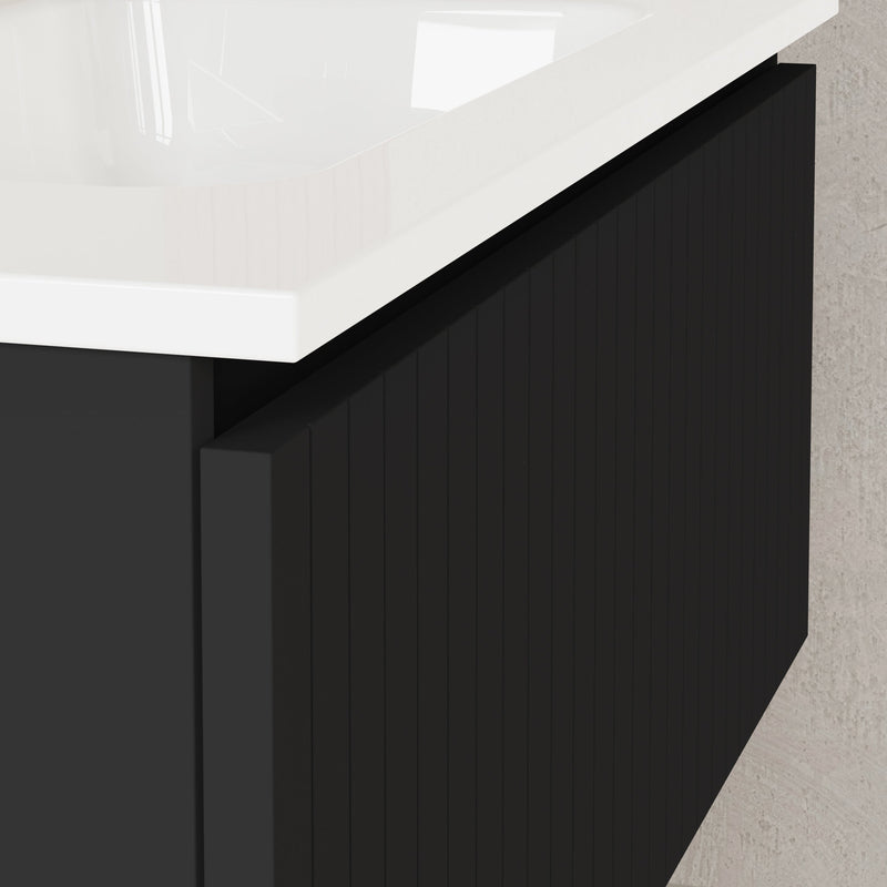 Banyetti Linea Matt Black Fluted Wall Hung Vanity Unit Including Basin 800mm x 460mm