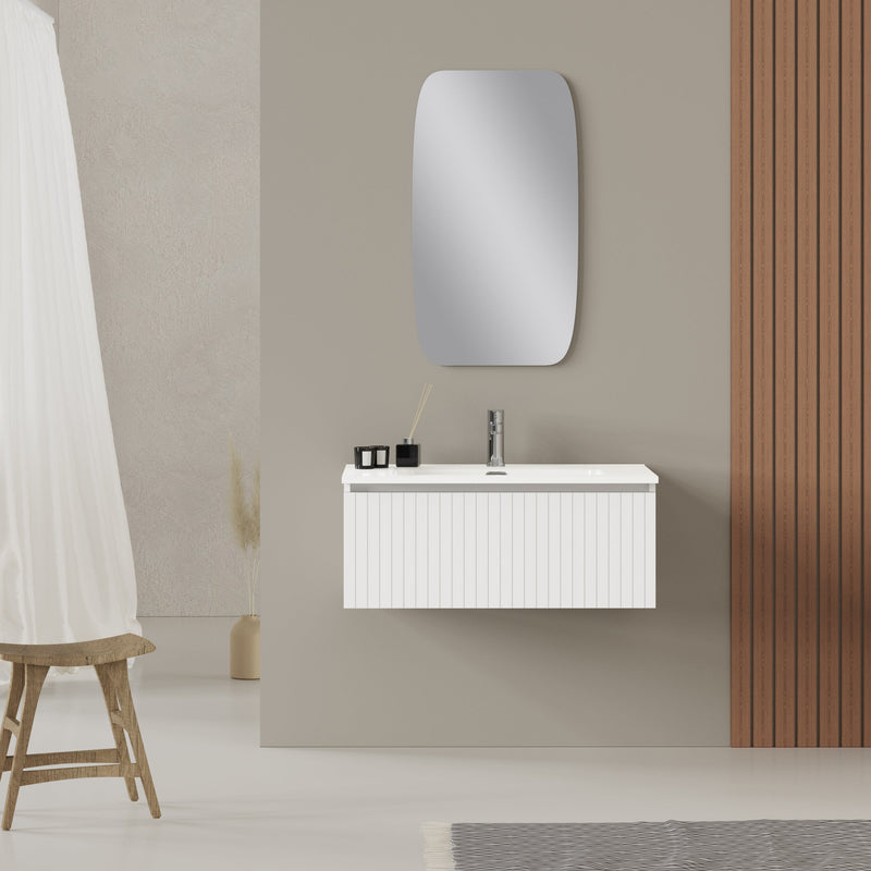 Banyetti Linea Matt White Fluted Wall Hung Vanity Unit Including Basin 800mm x 390mm