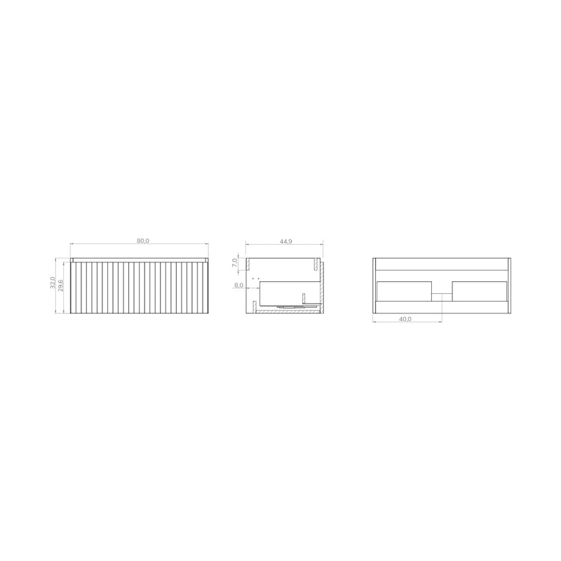 Banyetti Linea Matt White Fluted Wall Hung Vanity Unit Including Basin 800mm x 390mm