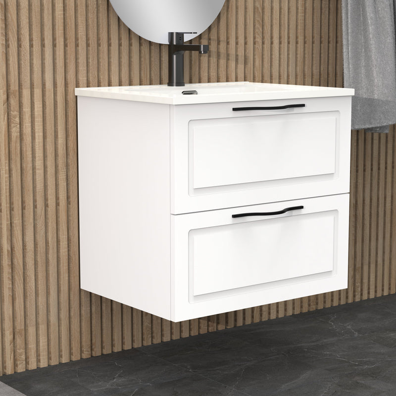 Banyetti Matador 600mm Matt White Wall Hung Vanity Unit Including Basin