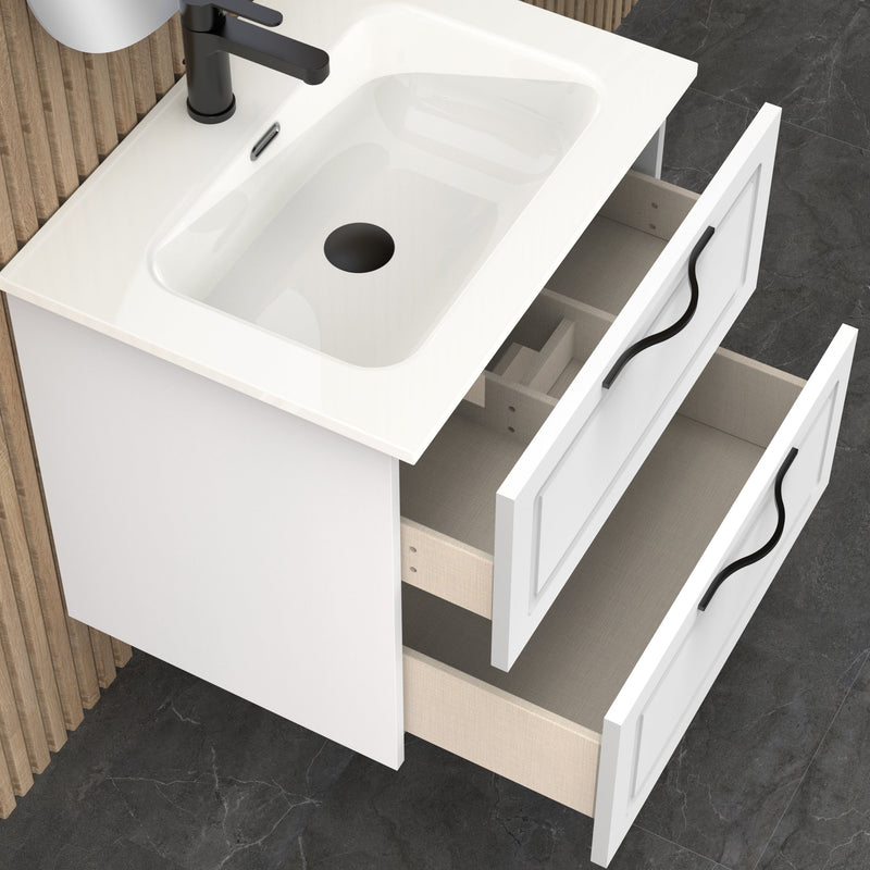 Banyetti Matador 600mm Matt White Wall Hung Vanity Unit Including Basin