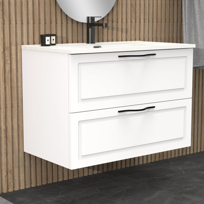 Banyetti Matador 800mm Matt White Wall Hung Vanity Unit