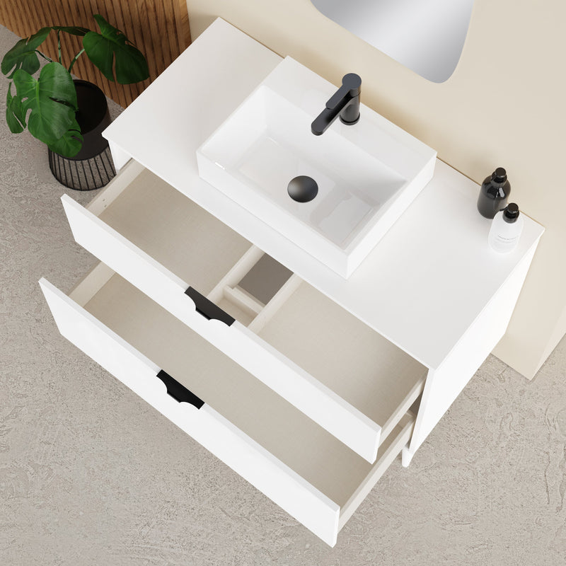 Banyetti Noir Krafter 1000mm Matt White Wall Hung Vanity Unit