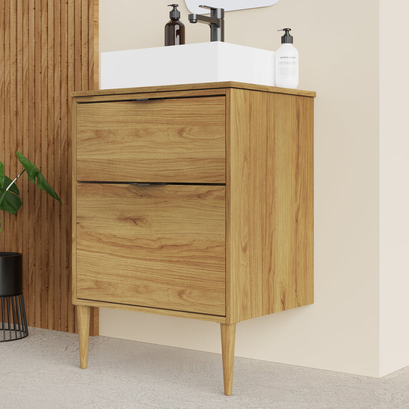 Banyetti Noir Krafter 600mm Caramel Oak Wall Hung Vanity Unit