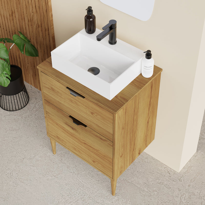 Banyetti Noir Krafter 600mm Caramel Oak Wall Hung Vanity Unit