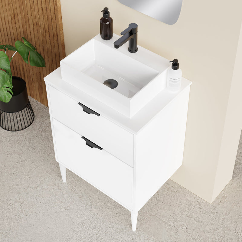 Banyetti Noir Krafter 600mm Matt White Wall Hung Vanity Unit