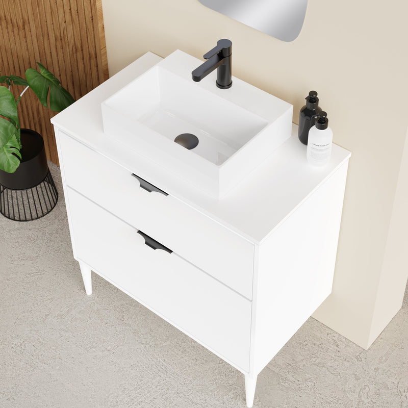 Banyetti Noir Krafter 800mm Matt White Wall Hung Vanity Unit