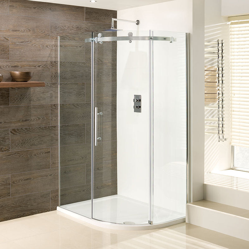 Vanguard Silver Frameless Offset Quadrant Shower Enclosure 800 x 1000mm LH