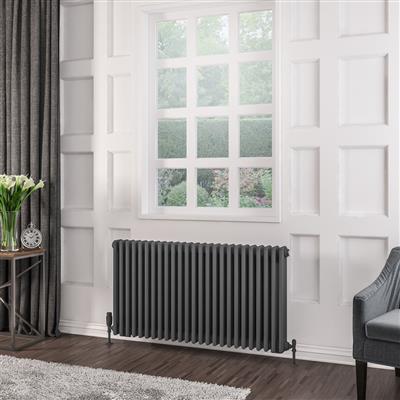 Rivassa Matt Anthracite Three Column Traditional Radiator 600 x 1010mm