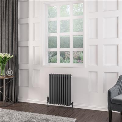 Rivassa Matt Anthracite Three Column Traditional Radiator 600 x 428mm