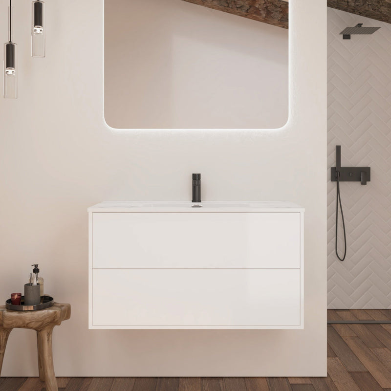 Optim Noir 1000mm Wall Hung Vanity Unit + Basin - Matt White