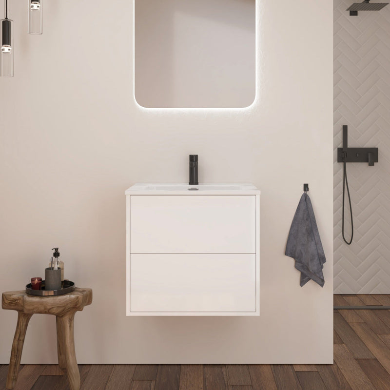 Optim Noir 600mm Wall Hung Vanity Unit + Basin - Matt White